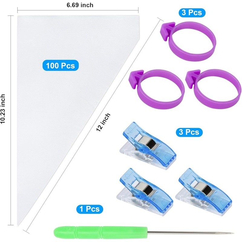 107 Pcs Disposable Piping Bags Pastry Decorating Set W/ Ties Clips Needle New gallery