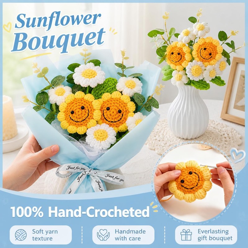 Pxfcxvmq Crochet Flower Bouquet Handmade Knitted Sunflower Artificial Bouquet gallery