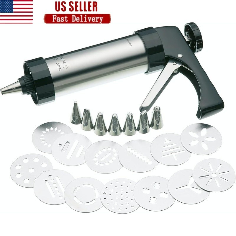Icing Set & Biscuit Maker 22 Pieces Nozzles Cutters Storage Box Stainless Steel
