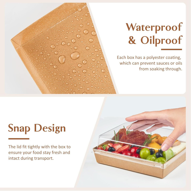 7X5 Inches Charcuterie Boxes with Clear Lids, 50 Pack Paper Bakery Boxes with Wi gallery