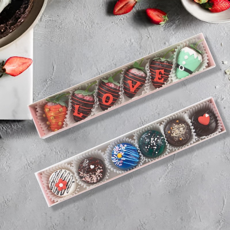 50 PCS 12x2.2x2 Inch Strawberry Boxes Clear Window Macaron Truffle Cookie gallery
