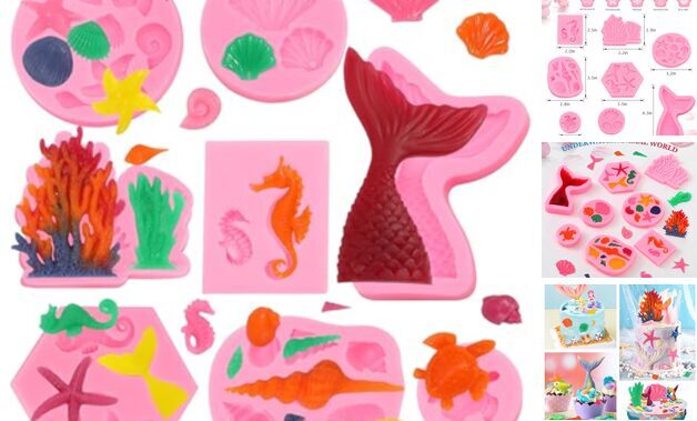 Mermaid Theme Cake Mold, Mermaid, Shell, Seaweed, Coral Silicone Mold Cupcake