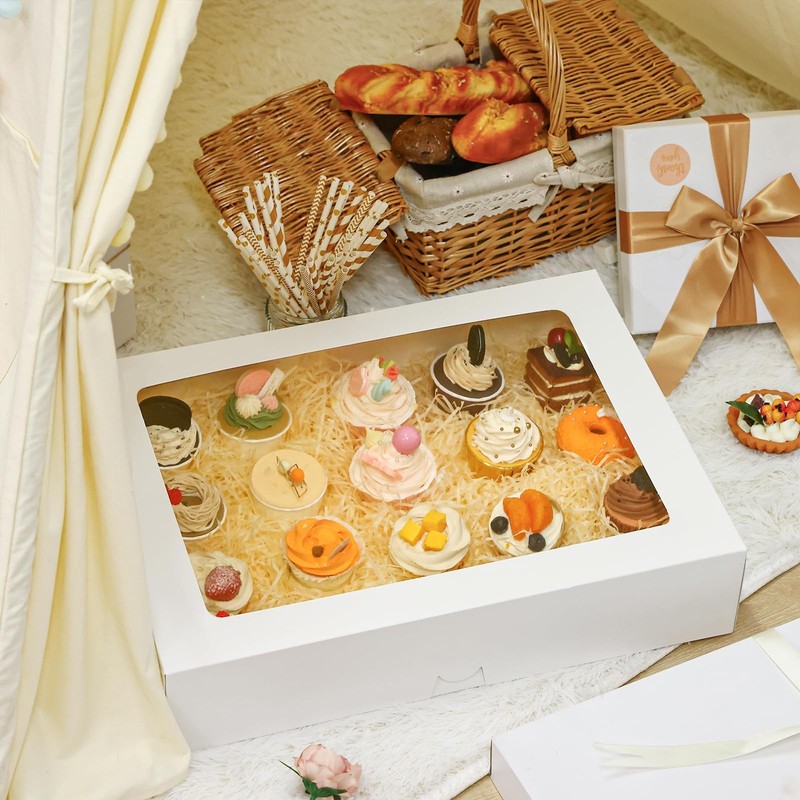 Moretoes 10pcs 19x14x4in Half Sheet Cake Boxes with Window, White Cookie Boxe... gallery