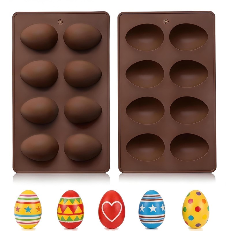 2pcs Easter Egg Shape Silicone Molds,8-Cavity Silicone Egg Pan for Cake Decor…
