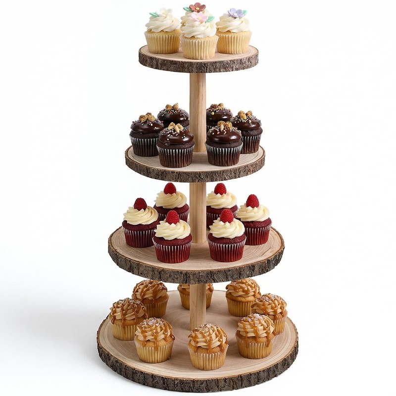 4-Tier Cupcake Stand – Rustic Tiered Dessert Display for Weddings & Parties