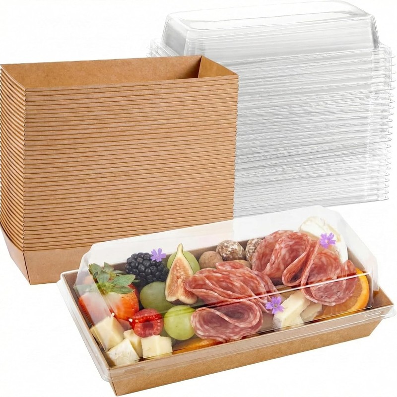 50 Pack Small Clear Lid Charcuterie Boxes To Go Paper Mini Party Boxes Set