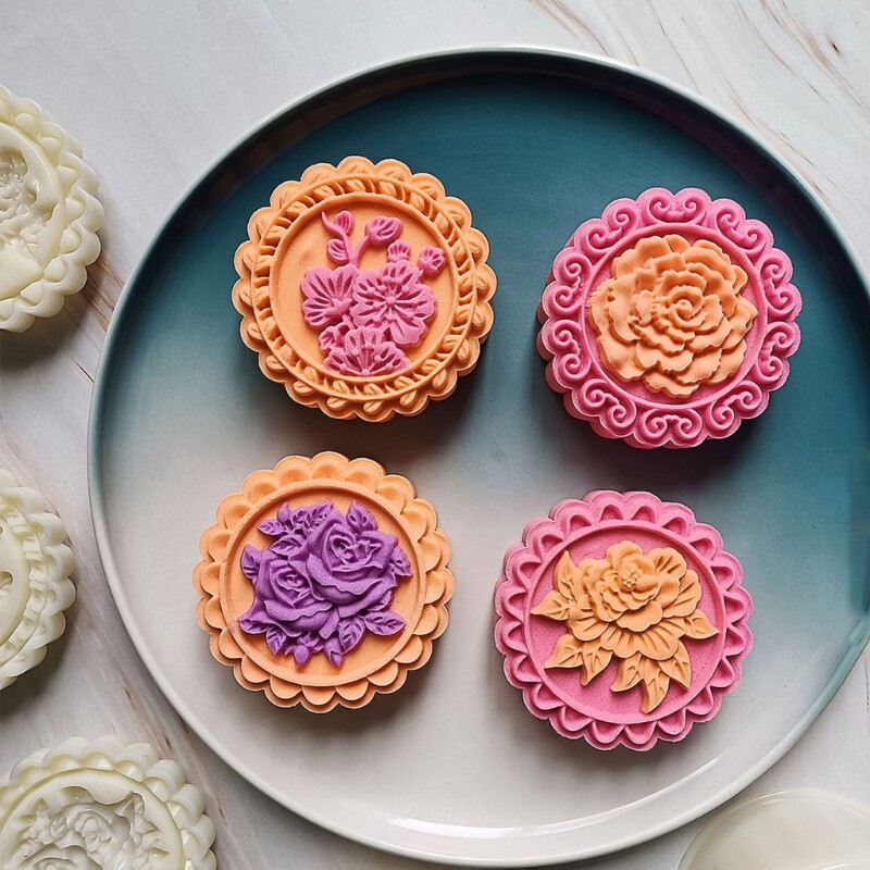 Moon Cake Mold with 4 Seals- Rose Peony Plum Blossom- Mold Set Pressed Cookie gallery