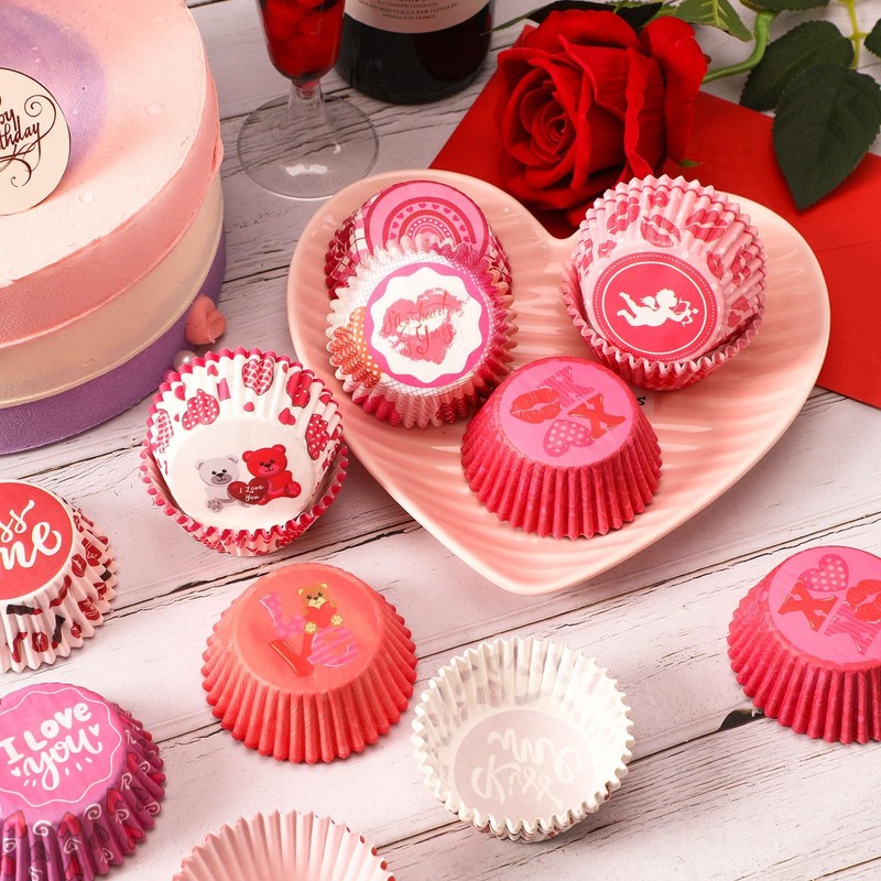 800 PCS Valentines Day Mini Cupcake Liners Pink Red 8 Style Baking Wrapper gallery