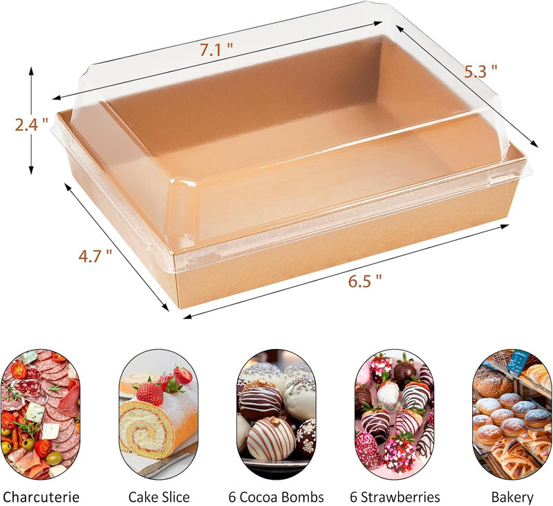 7X5 Inches Charcuterie Boxes with Clear Lids, 50 Pack Paper Bakery Boxes with Wi gallery