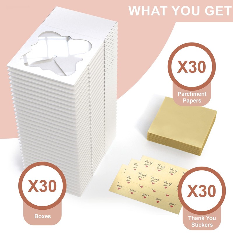 30 Pack 6x6x3 Bakery Boxes with Window – Small Cookie Boxes for Gift Giving –... gallery