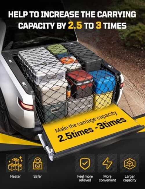 Cargo Net for Pickup Truck Bed - Stretchable 4' x 6' to 8' x 12' with 4" x 4" gallery