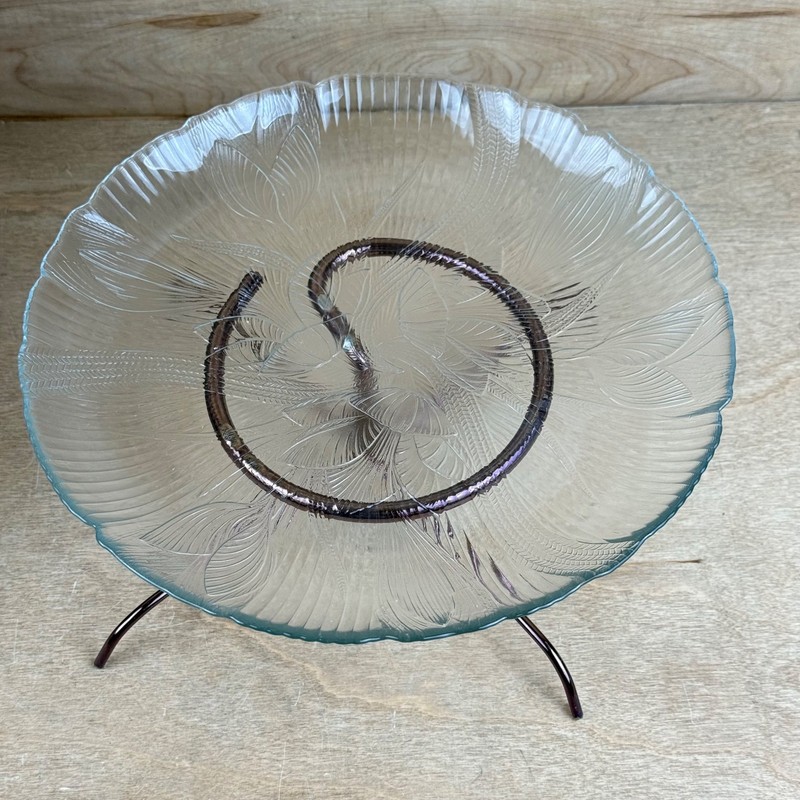 Arcoroc Canterbury CROCUS Cake Plate w Copper Plated Steel Stand Old Craft MCM gallery