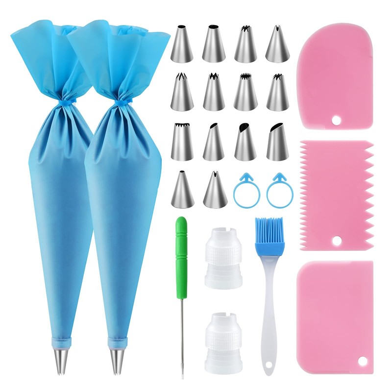 Piping Bags and Tips Set – Reusable Bag, 16 Inch 16In – Reusable, Blue