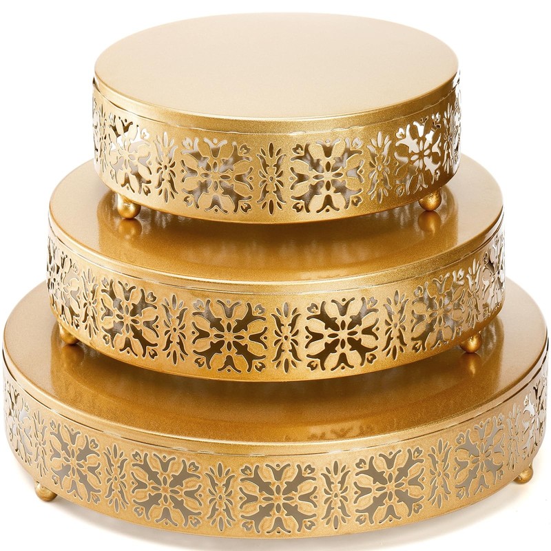 3 Pieces Golden Cake Stand Set, 8/10/12 Inch Round Metal Dessert Display Stan…