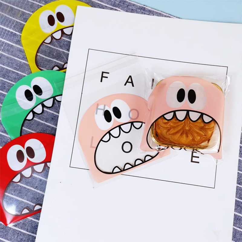 200PCS Self Adhesive Cookie Candy Bags Big Mouth Monster Bakery Decorating Treat gallery