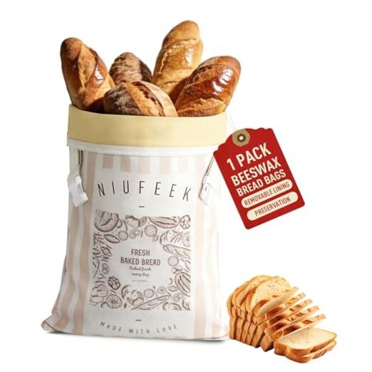 Reusable Beeswax Bread Bag – Removable Linen-Cotton Sourdough Bags for 1