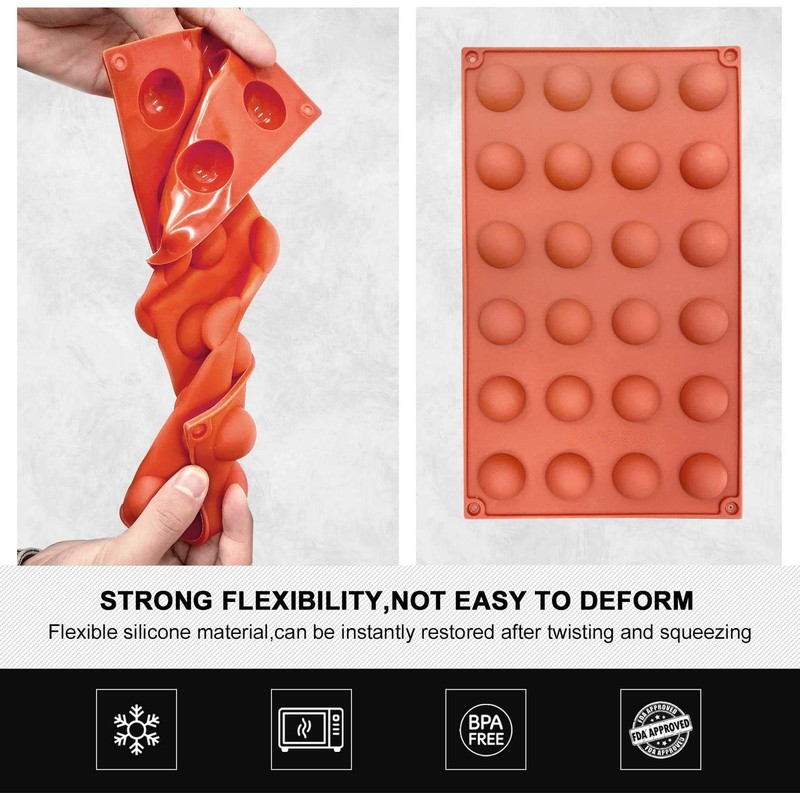 Mini 24-Cavity Semi Circular Silicone Mold, 2 Packs Half Sphere Silicone Baki... gallery