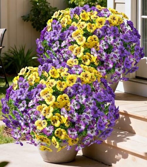 Artificial Flowers for Outdoor Spring Decor, Purple Yellow Gradient Purple gallery