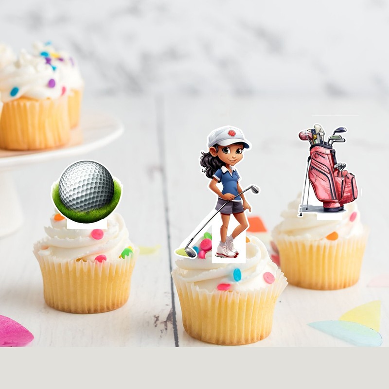 Golf Girls Golfing Pre-cut Edible Stand-Up Wafer Card Cupcake Toppers