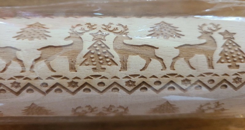 New - Christmas Craft Cookie Decorate 9.5 Wood Rolling Pin Reindeer & Xmas Tree gallery