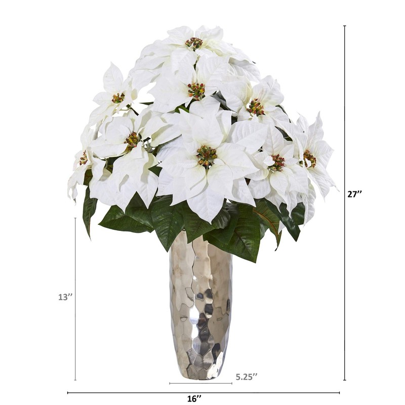 Nearly Natural Poinsettia Artificial Arrangement In Silver Cylinder Vase A1110 gallery