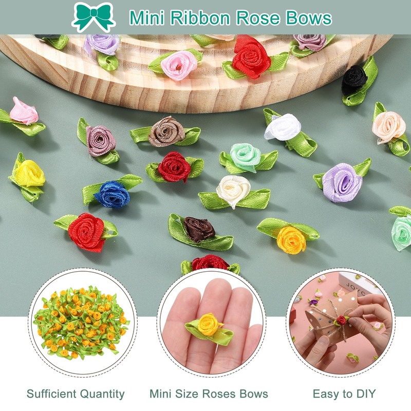 100 Pcs Mini Ribbon Roses Flowers Bows for Crafts, 15mm/0.6" Dia, Orange gallery