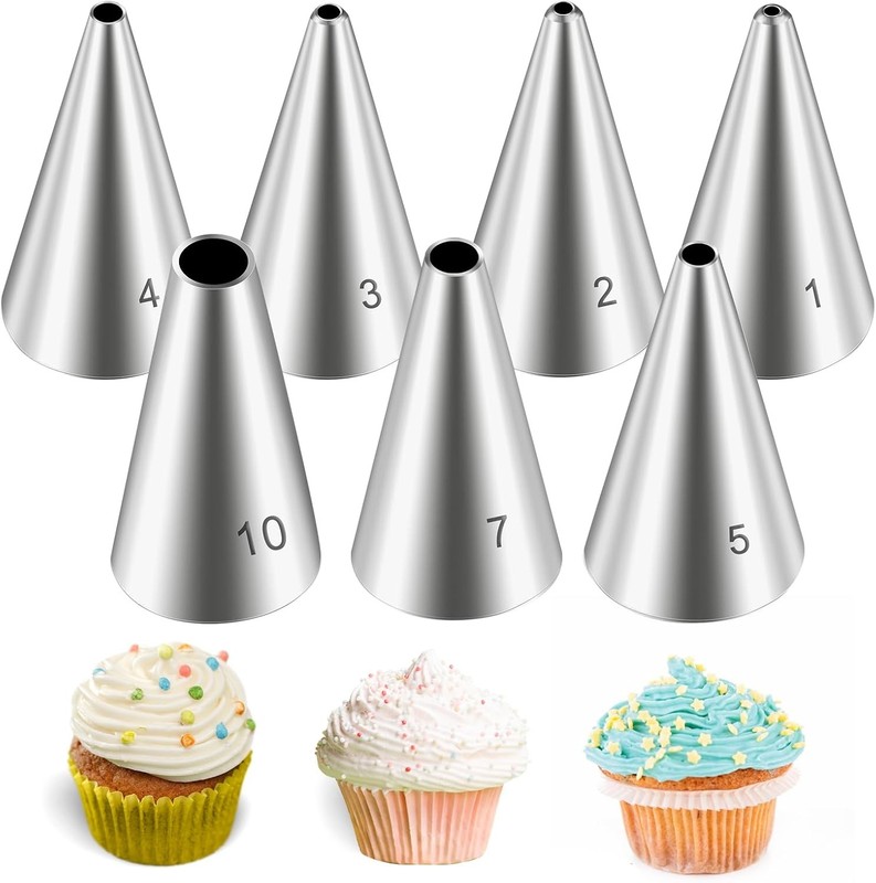 7 Pcs Round Hole Piping Tips Set Stainless Steel Cupcake Frosting Nozzles Cake