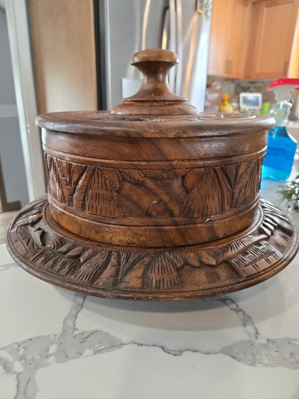 Vintage 1970s Tiki Cake Stand / Lazy Susan Hand Carved Wood