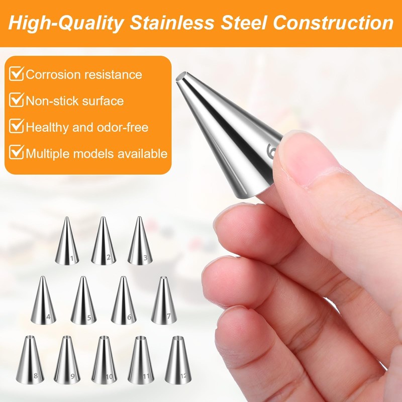 Round Piping Tips Set Stainless Steel Cake Decorating Icing Frosting 12 PCS gallery