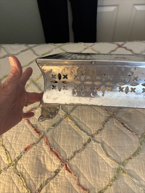Vintage Silver 14" Square Cake Stand Display Party Riser With Cutouts. Aluminum? gallery