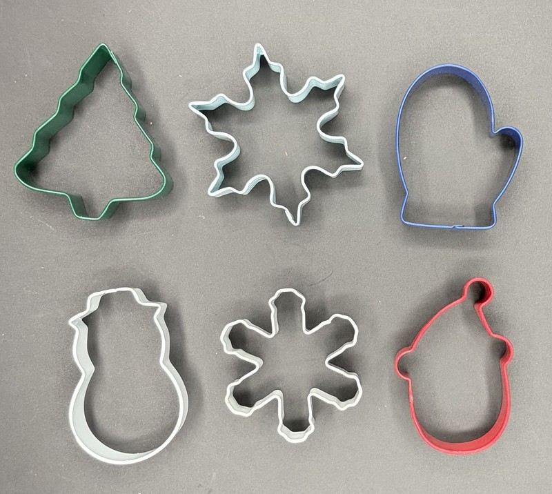 Christmas Cookie Cutters Set of 6 Snowflake Snowman Santa Mitten Tree Holiday