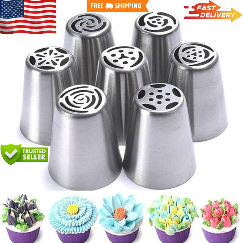 7 Pcs Russian Flower Icing Piping Nozzles Set Pastry Tips for Cake DIY Baking US