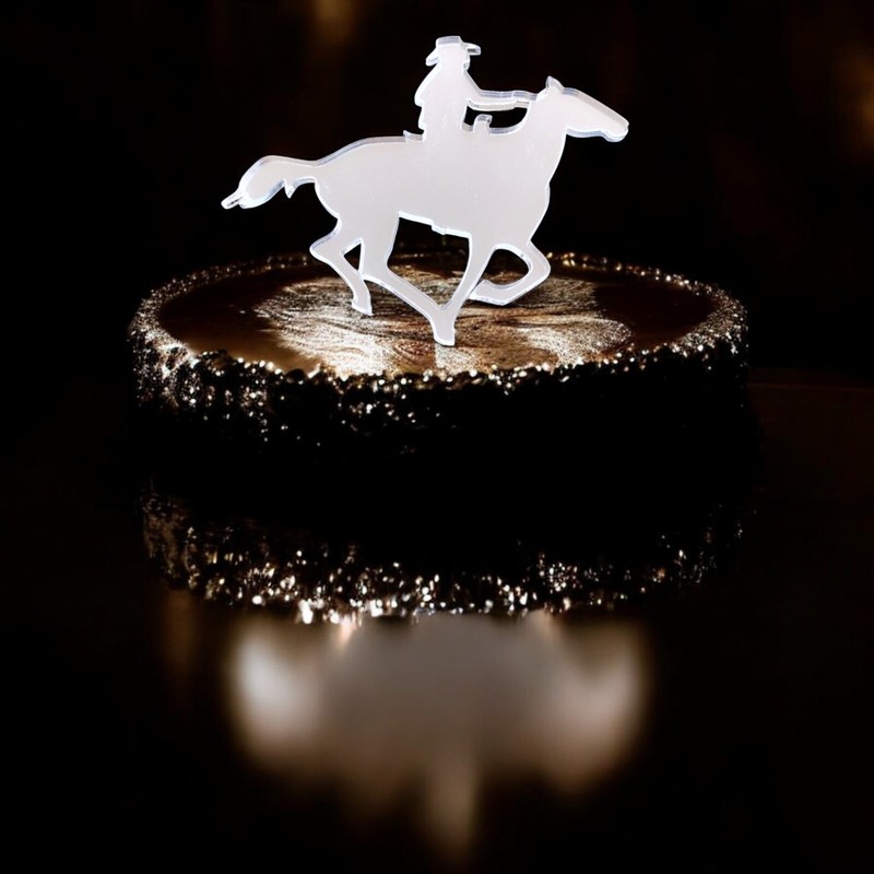 Cowboy Riding Shaped Cake & Cupcake Toppers. Colours & Sizes Plain or Engraved gallery