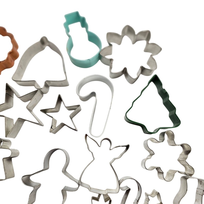 Metal Cookie Cutters Holiday Shapes Christmas Hearts Stars Tree lot of 27 gallery