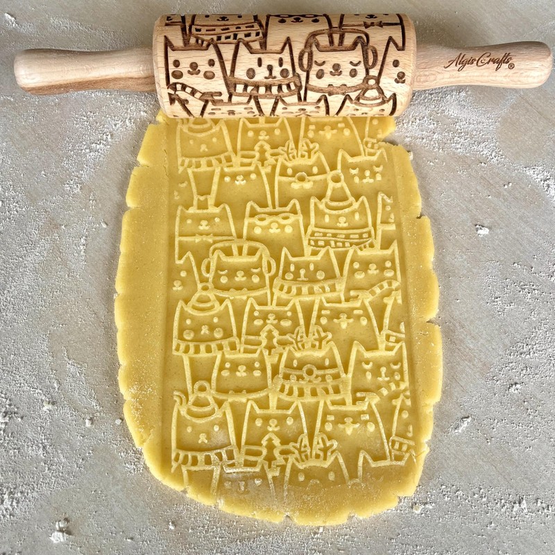 Cats 3 Mini Embossed Rolling Pin Set Laser-Engraved Textured Rolling Pins For gallery