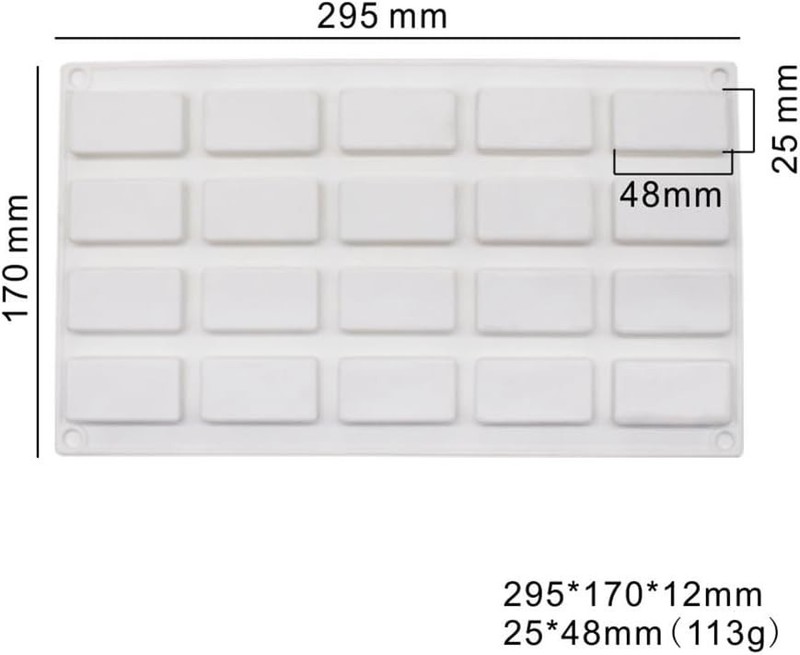 "20 Cavity Rectangle Silicone Mold I_11.8 X6.8 X0.48 inch, as photos " gallery