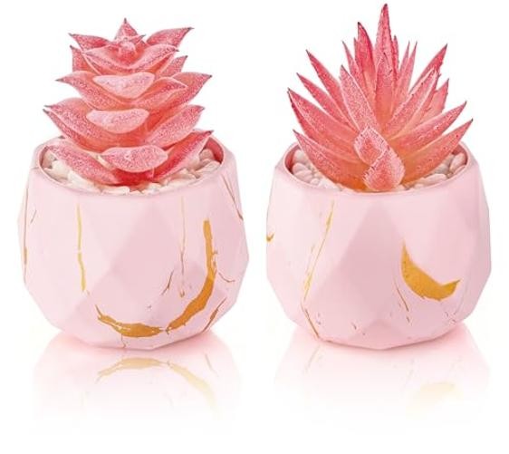 Set of Fake Succulent Plants Mini Artificial Plants in Shatterproof Gold 2 gallery