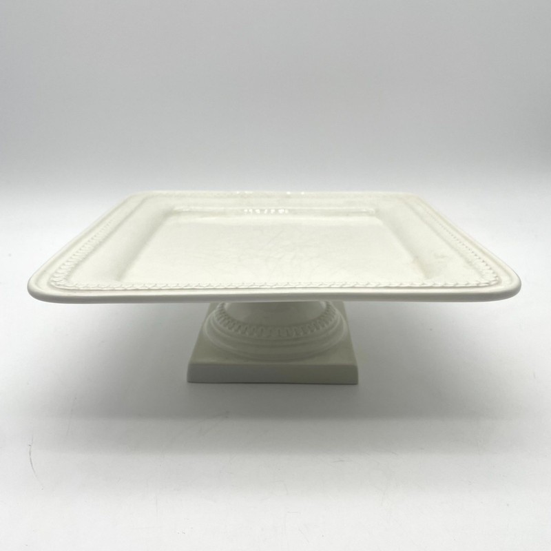 Vintage Williams Sonoma Square Ivory Off White Beaded Pedestal Cake Stand 12″