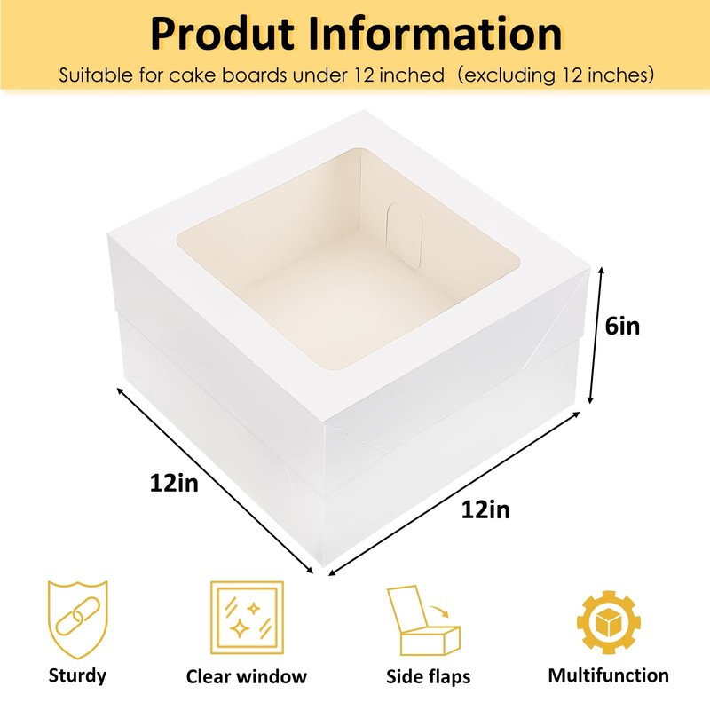 15 PCS 12x12x6 Inch Cake Boxes With Window White Bakery Dessert Container gallery