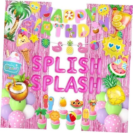 Summer Pool Beach Party Decorations, Splish Splash Birthday Party Pink