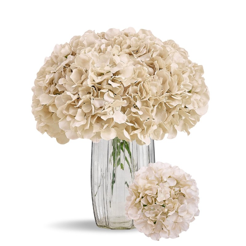 Kislohum 100 Pcs Beige Hydrangea Artificial Flowers Silk Full Flowers Heads gallery