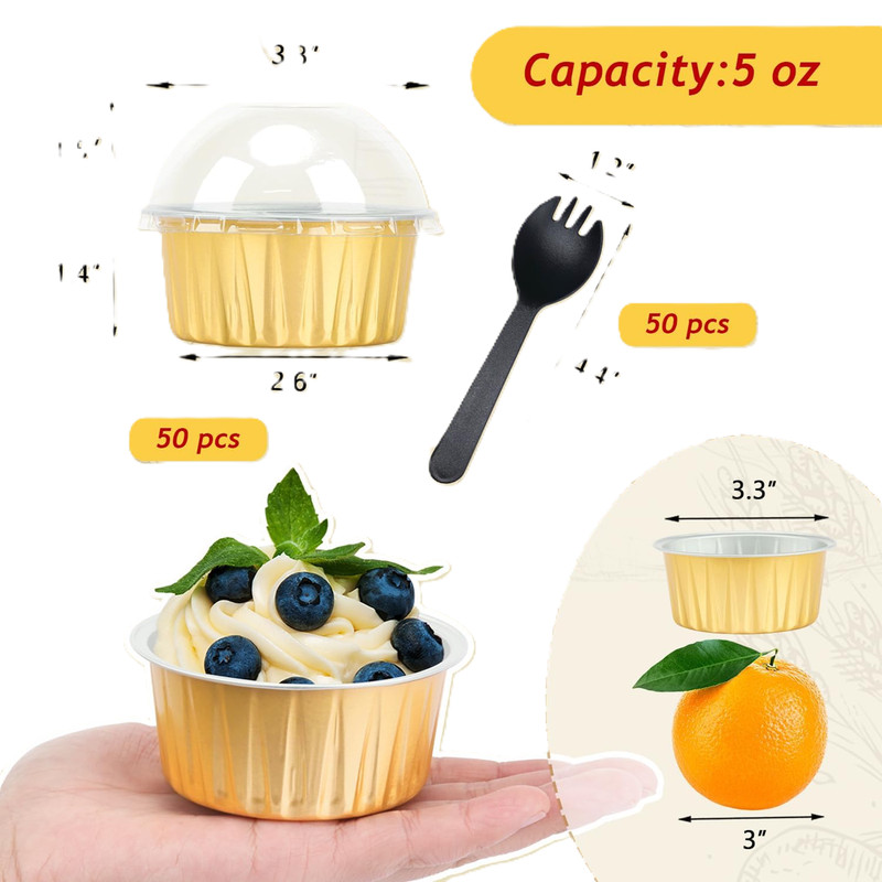 Aluminum Cupcake Liners with Dome Lids 50 Pack,Free-Air 5oz Foil Baking Cup Gold gallery