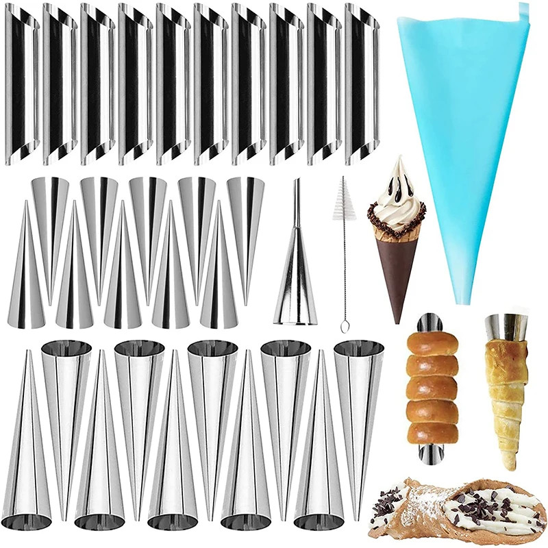 Stainless Steel Cream Horn Mold Kit Cannoli Tubes for Pastry Rolls