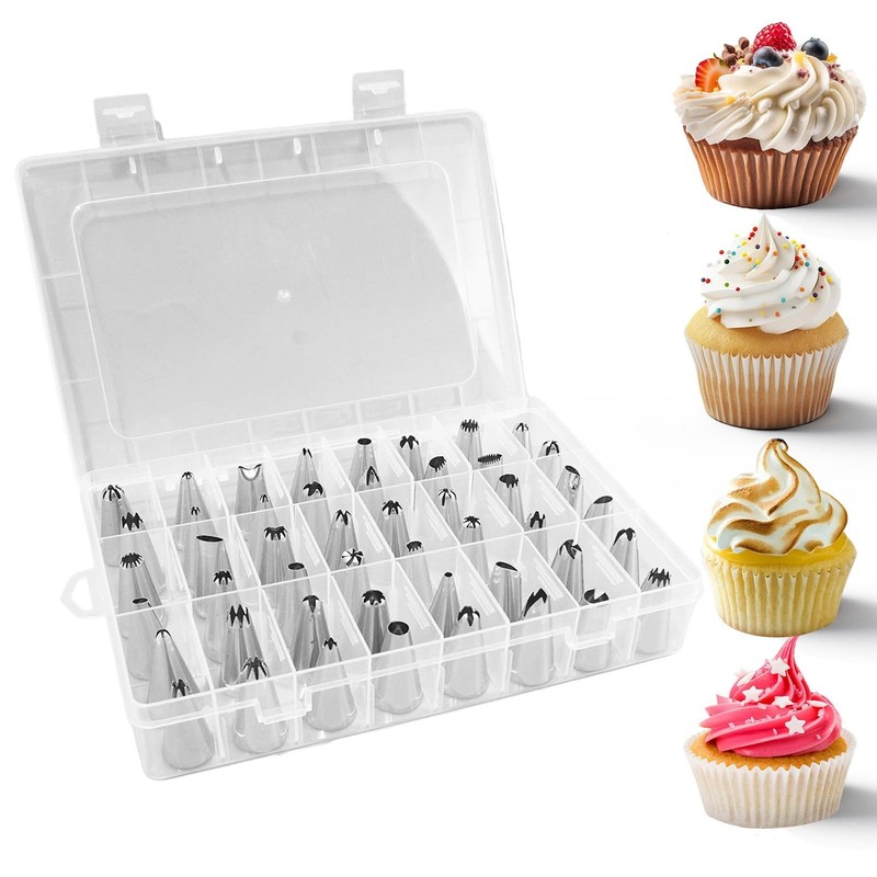 Piping Tips Set with Organizer Case, Stainless Steel Cake Decorating Tips for…