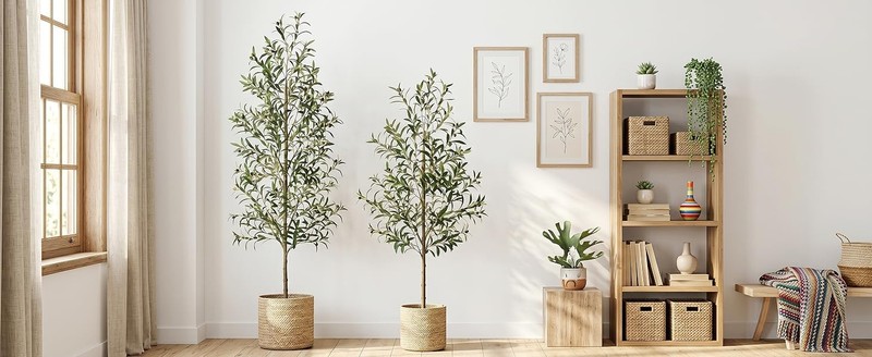 Faux Olive Tree 7FT - Artificial Plants Indoor with Pot, Fake Trees with gallery
