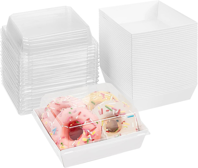 Small Charcuterie Boxes with Clear Lids, to Go Paper Disposable Containers, 5 I