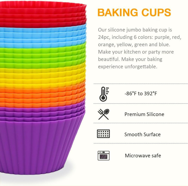 Extra Large Silicone Cupcake Muffin Cups 24 Pack, 3.54 Inch Cupcake and Muffin L gallery
