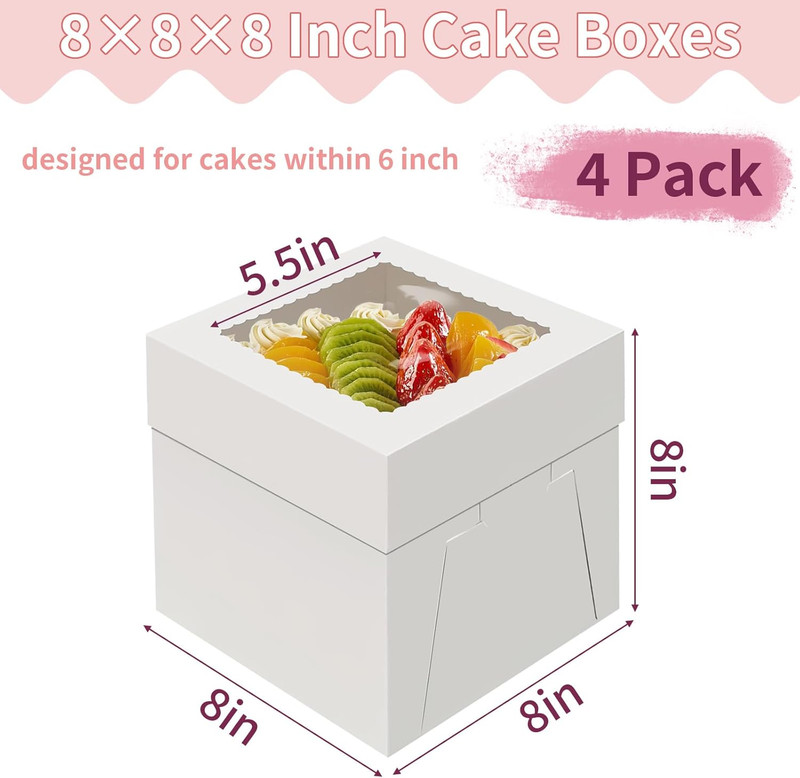 4 Pack Cake Boxes 8 Inch, Disposable Cake Transport Container, White Bakery Boxe gallery