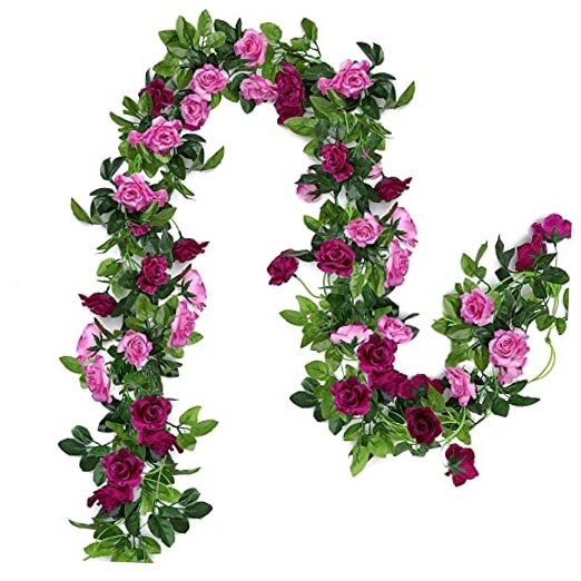 2 Pack Artificial Flower Garlands 15.8FT Fake Rose Vines Silk Flowers Fuchsia