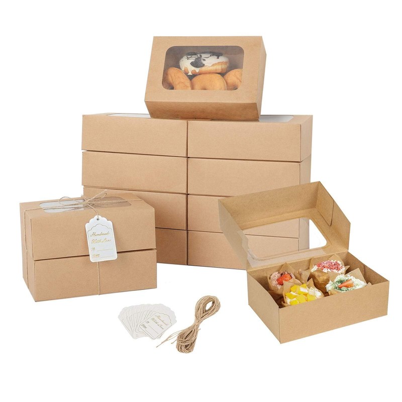 24 Pcs Cookie Boxes With Window For Paper Gift Giving Brown Bakery Cupcake Boxes